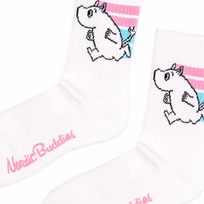 Nordic Buddies Moomintroll Active Crew Women's Socks - White/Pink