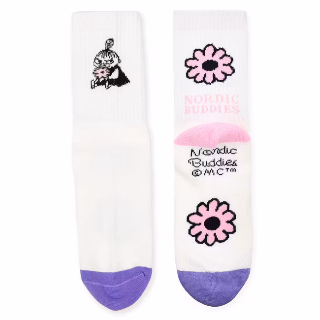 Nordic Buddies Little My's Flower Women’s Retro Socks - White, Lilac and Light Pink