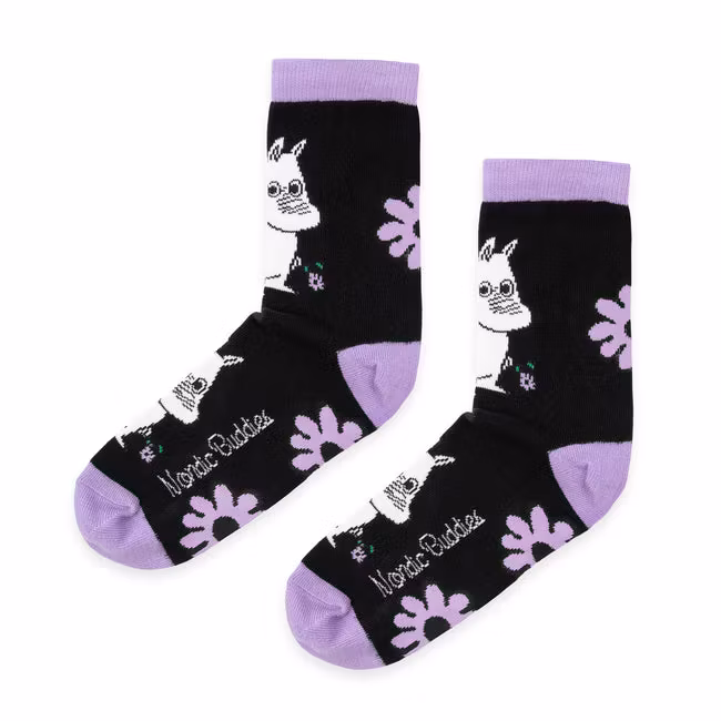 Nordic Buddies Mumintroll Blumen Damensocken - Schwarz