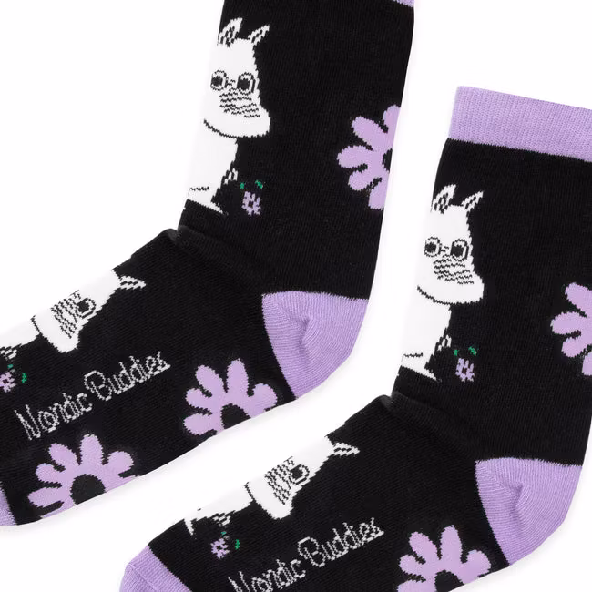 Nordic Buddies Mumintroll Blumen Damensocken - Schwarz