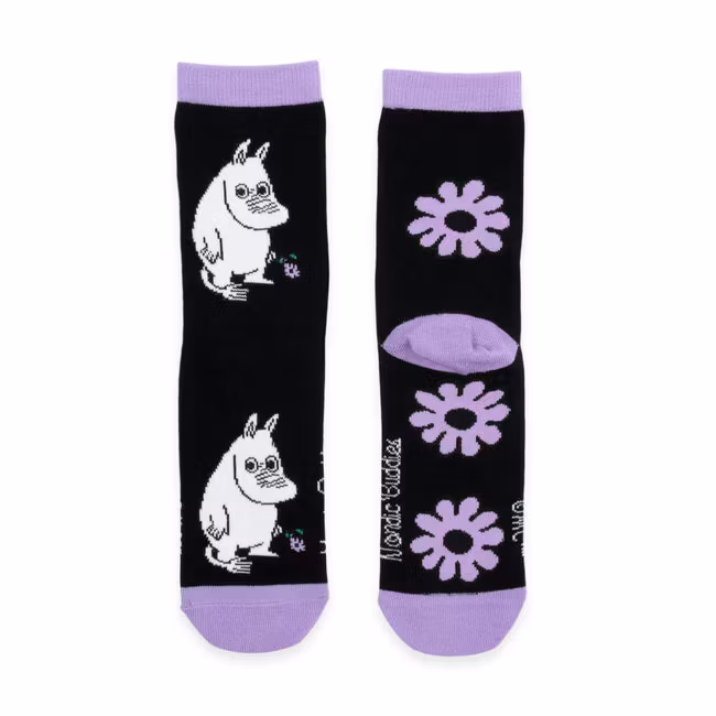 Nordic Buddies Mumintroll Blumen Damensocken - Schwarz