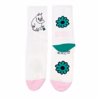 Nordic Buddies Moomintroll's Flower Women's Retro Socks - White, Light Pink, and Dark Green
