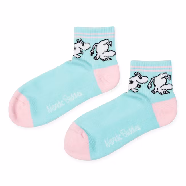 Nordic Buddies Moomintroll Women’s Retro Ankle Socks - Pastel Mint and Light Pink