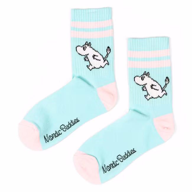 Nordic Buddies Moomintroll Women's Retro Socks - Light Blue and Pink