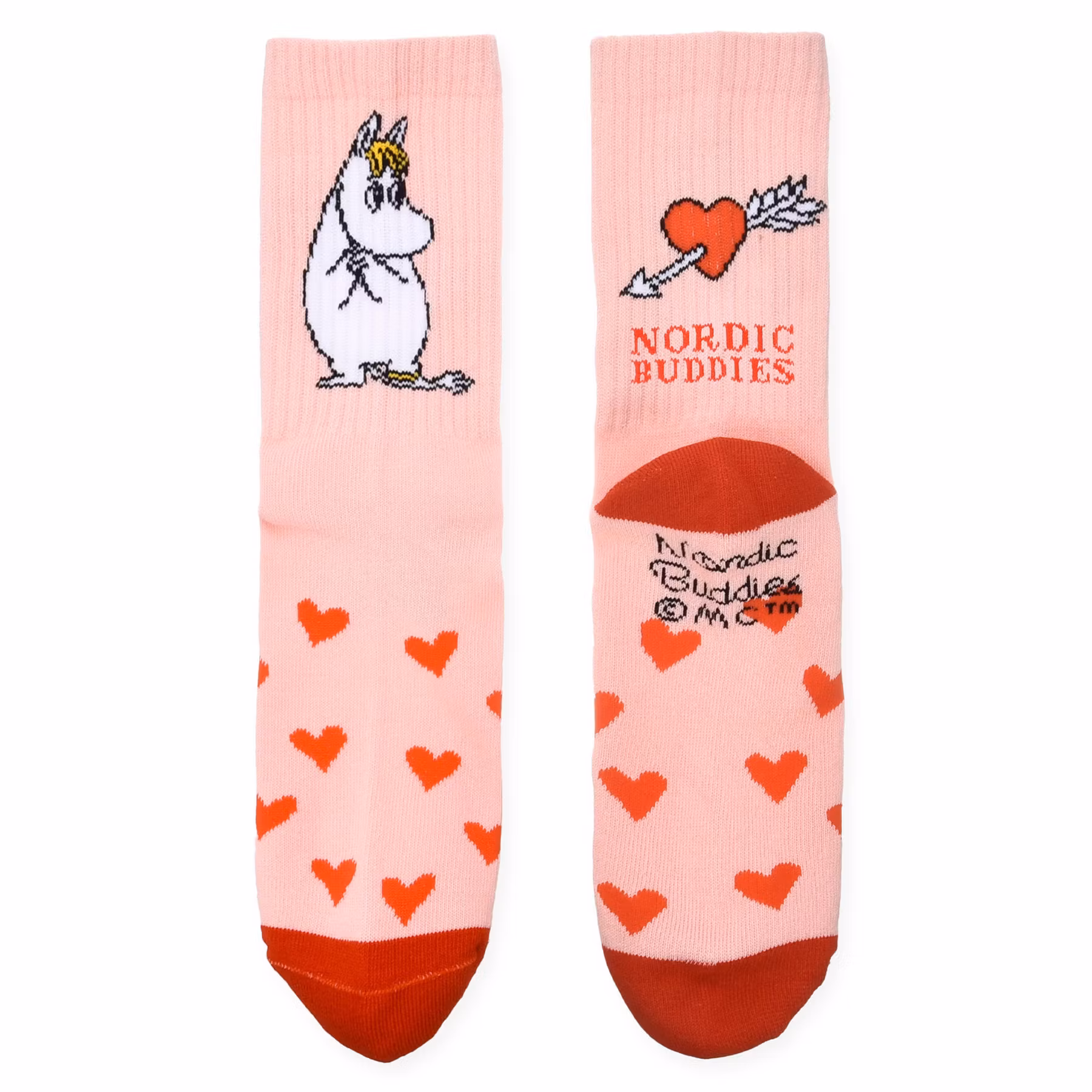 Nordic Buddies Snorkmaiden's Heart Women's Retro Socks - Light Pink and Red