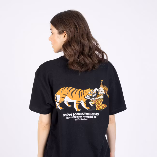 NordicBuddies Pippi And The Tiger T-Shirt, Black