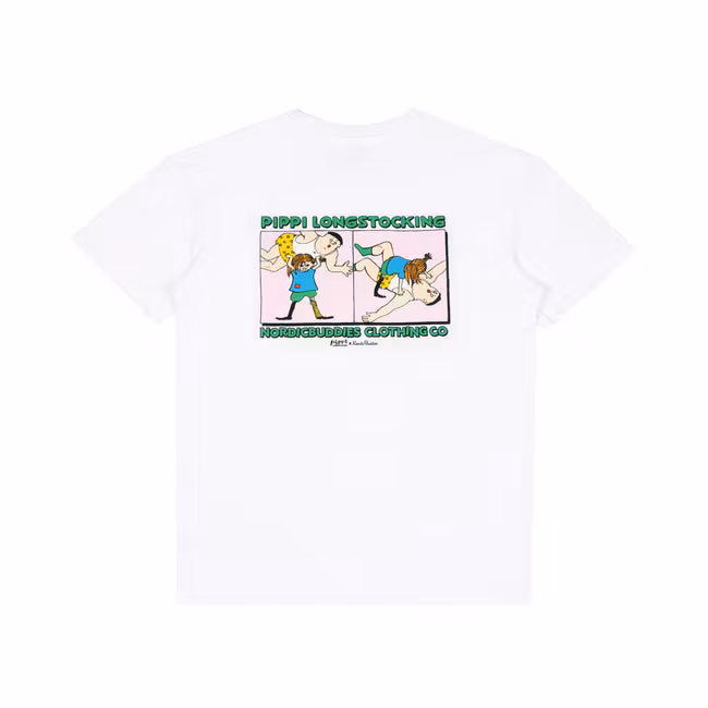 NordicBuddies Pippi Wrestling T-Shirt, White