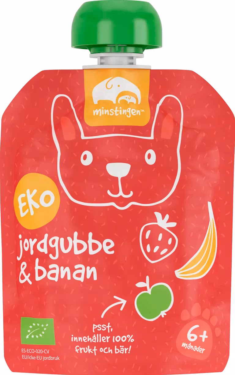 Minstingen Organic Fruit Porridge, Strawberry & banana - 120 grams