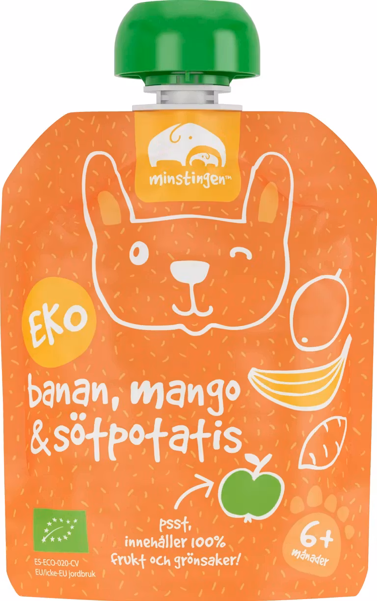 Minstingen Organic Fruit Porridge, Banana, mango and sweet potato - 120 grams