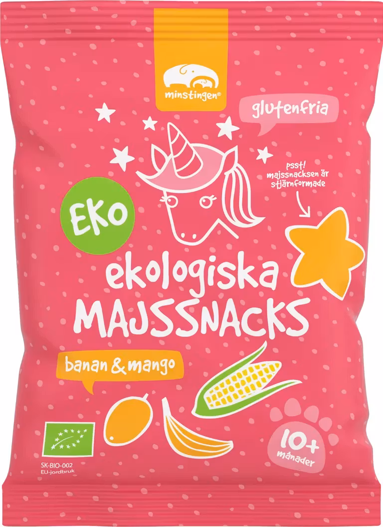 Minstingen Corn snacks banana & mango - 20 grams