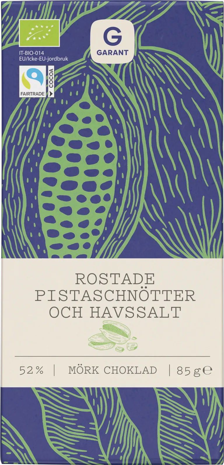 Garant Organic Dark Chocolate, Pistachio & Sea Salt - 85 grams