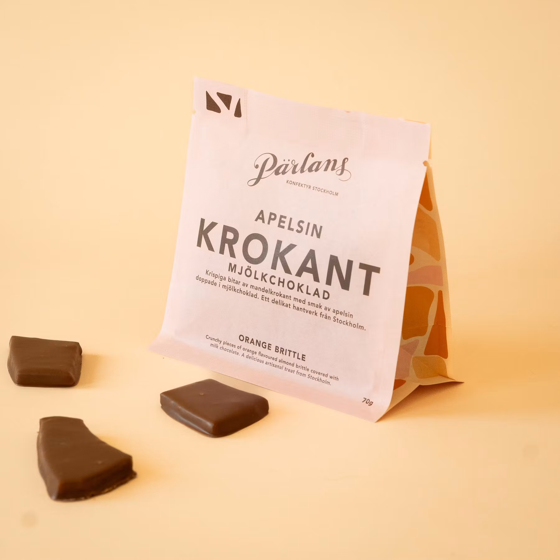 Pärlans Konfektyr Chocolate con leche y naranja quebradizo - 70 gramos