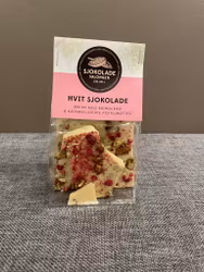 Sjokoladebrekk Hvit sjokolade pistasj & bringebær