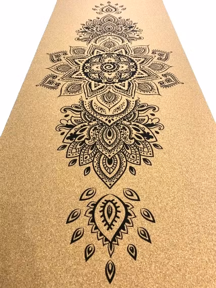 Yogamatta i naturgummi och kork Mandala