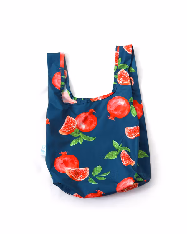 Shoppingkasse, shopping bag, strandväder från Kind bag. Blå med granatäpplen  - Floral
