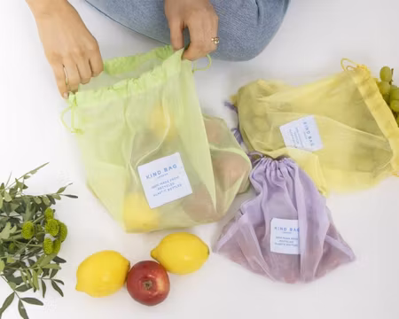 Set med frukt- och grönsakspåsar i mesh