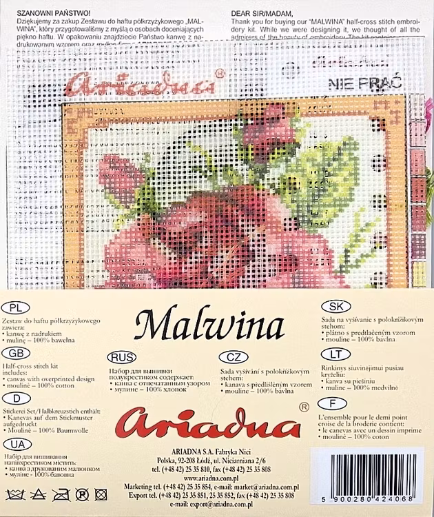 Broderikit tavla med moulinégarn Ariadna Rosa 15x15 cm