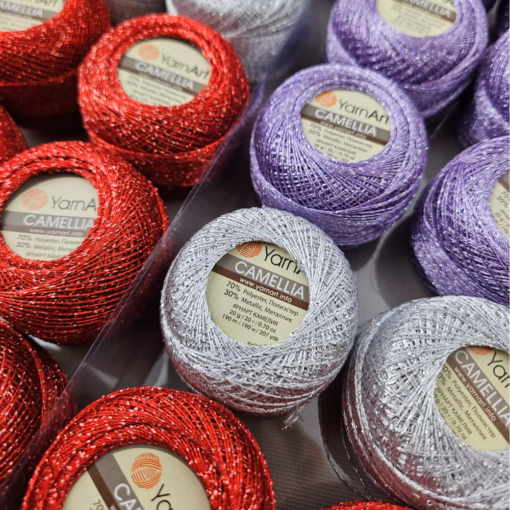 spetsgarn virkgarn glitter tråd camellia yarnart