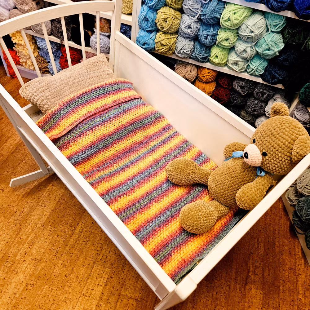 Virkmönster babyfilt Happy Colour