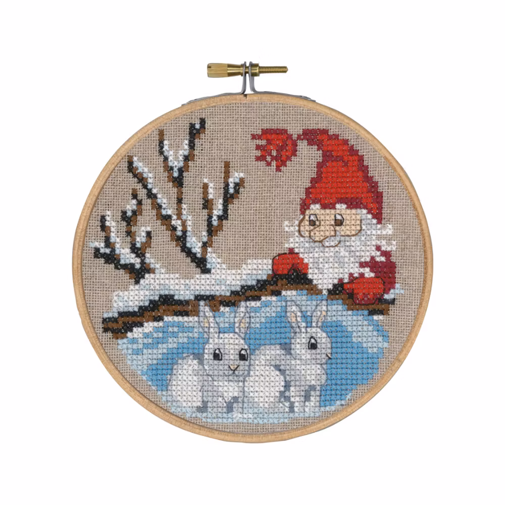 broderikit rund tavla jul moulinegarn dmc tomte