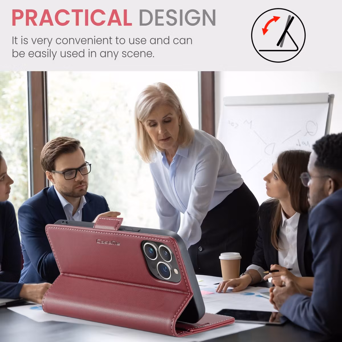 iPhone 12/12 Pro - Fodral Premium Läder RFID Skyddat CaseMe® Vinröd