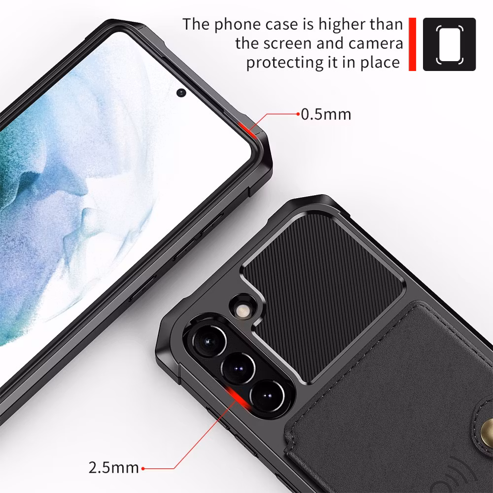 Samsung S21 FE - Stöttåligt Skal 4-FACK Korthållare Svart