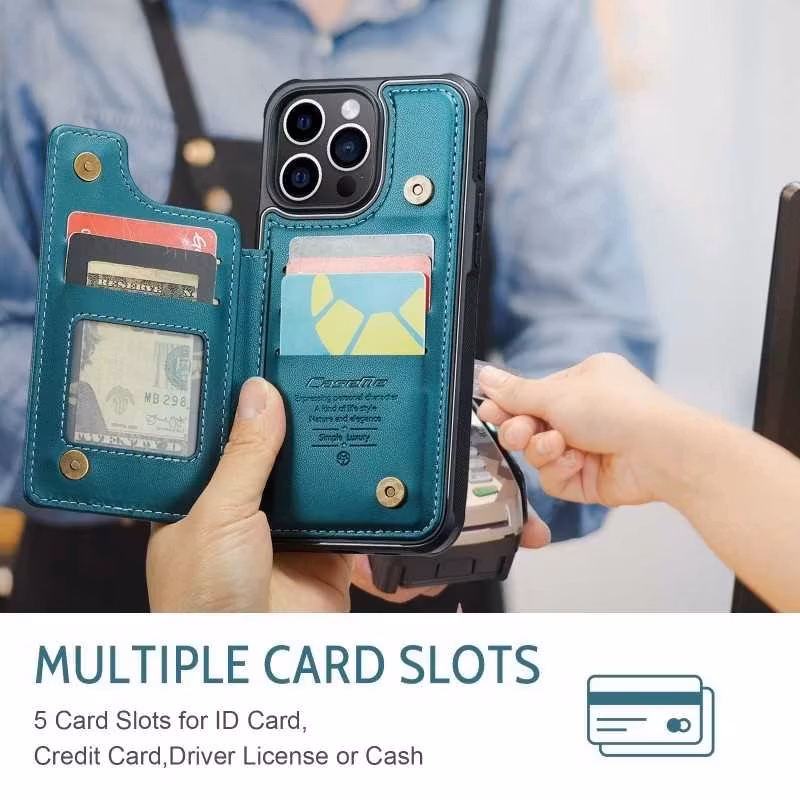 iPhone 14 Pro - Stöttåligt Skal 4-FACK Korthållare Grön