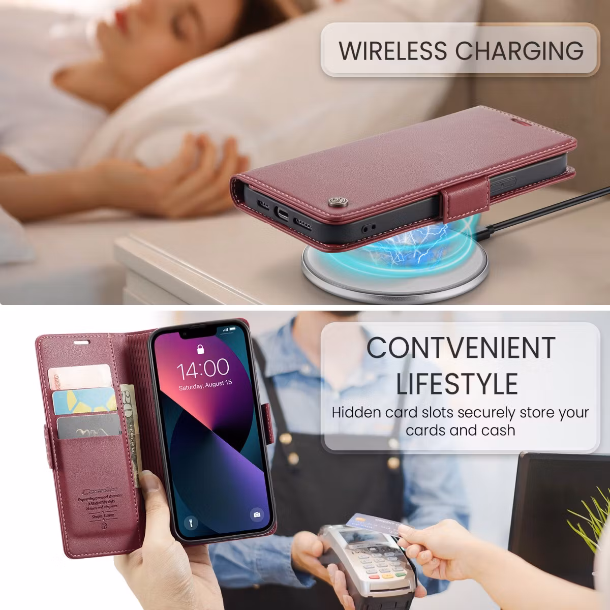 iPhone 13 - Fodral Premium Läder RFID Skyddat CaseMe® Röd