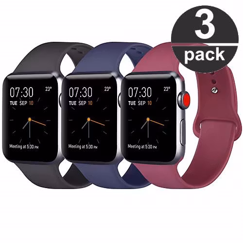 (3-pack) Armband silikon Apple Watch 38/40/41 mm Svart/Blå/Vinröd