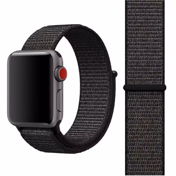 Nylon Armband Apple Watch 42/44/45 Sportloop Kardborreband Svart