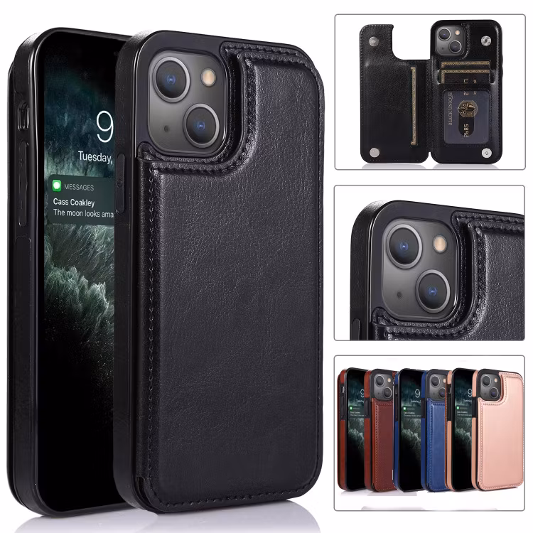 iPhone 13 Pro Max - Solid® Stöttåligt Läder Skal Korthållare Välj Färg