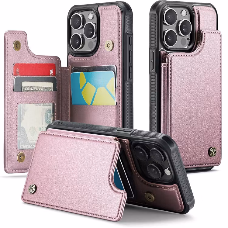 iPhone 14 Pro - Stöttåligt Skal 4-FACK Korthållare Roséguld