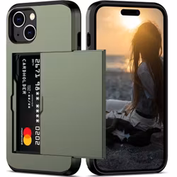 Kopia iPhone 14 - Stöttåligt Skal med Kortfack Extra Förstärkt Grön