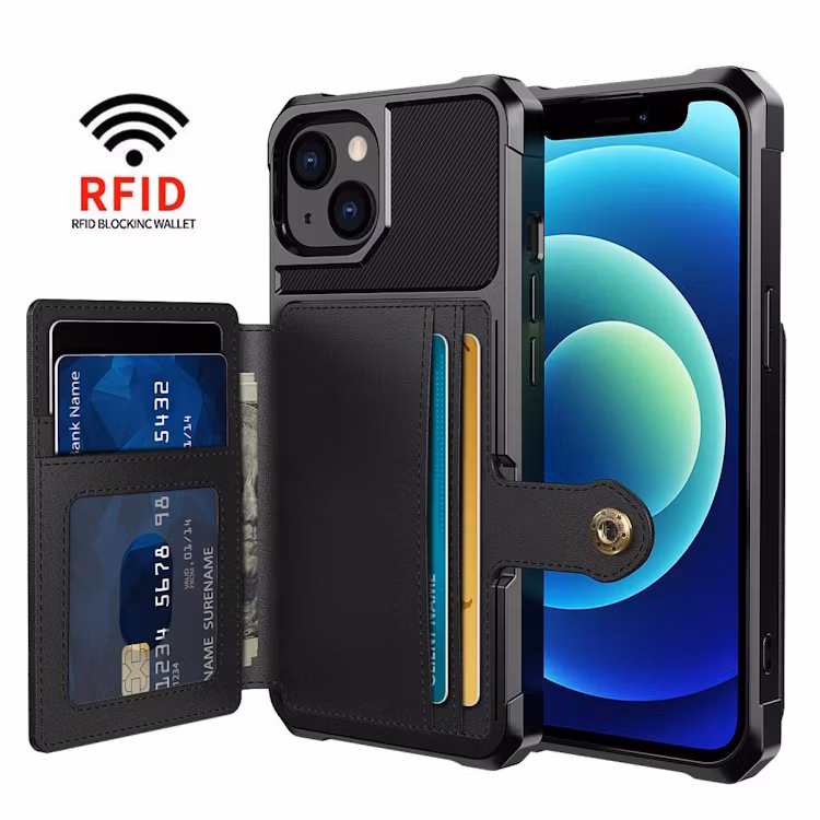 iPhone 15 - Stöttåligt Skal Kortfack RFID Skyddat Svart