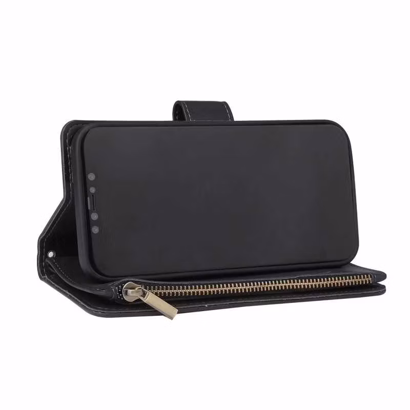 iPhone 12 - Multifunktionellt Plånboksfodral Zipper 8-Fack Svart