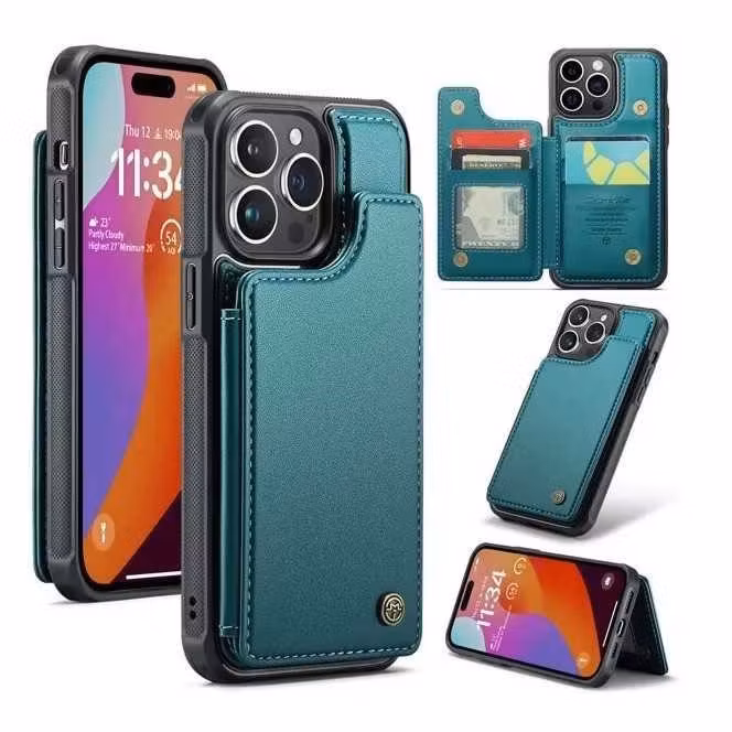 iPhone 14 Pro - Stöttåligt Skal 4-FACK Korthållare Grön