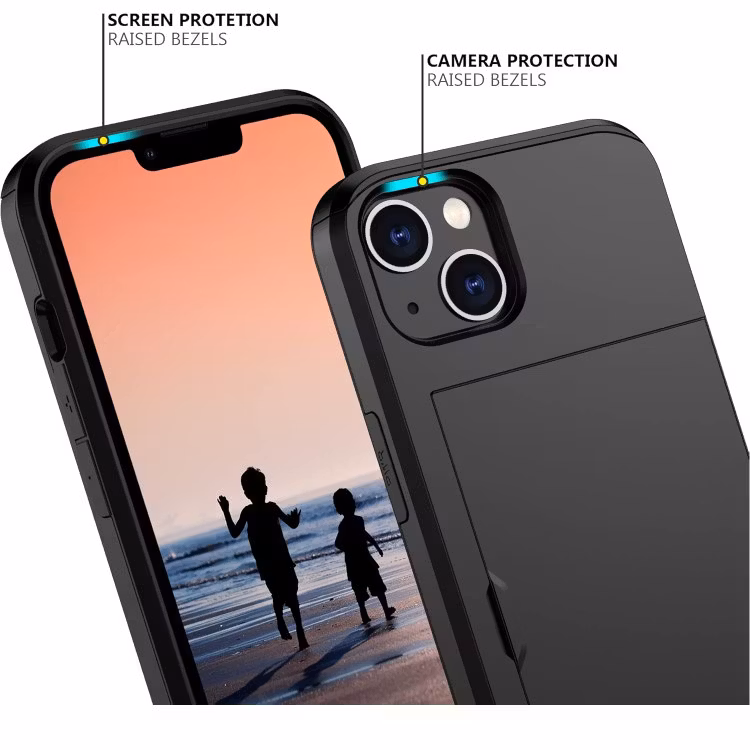 iPhone 15 - Stöttåligt Skal med Kortfack Extra Förstärkt Svart