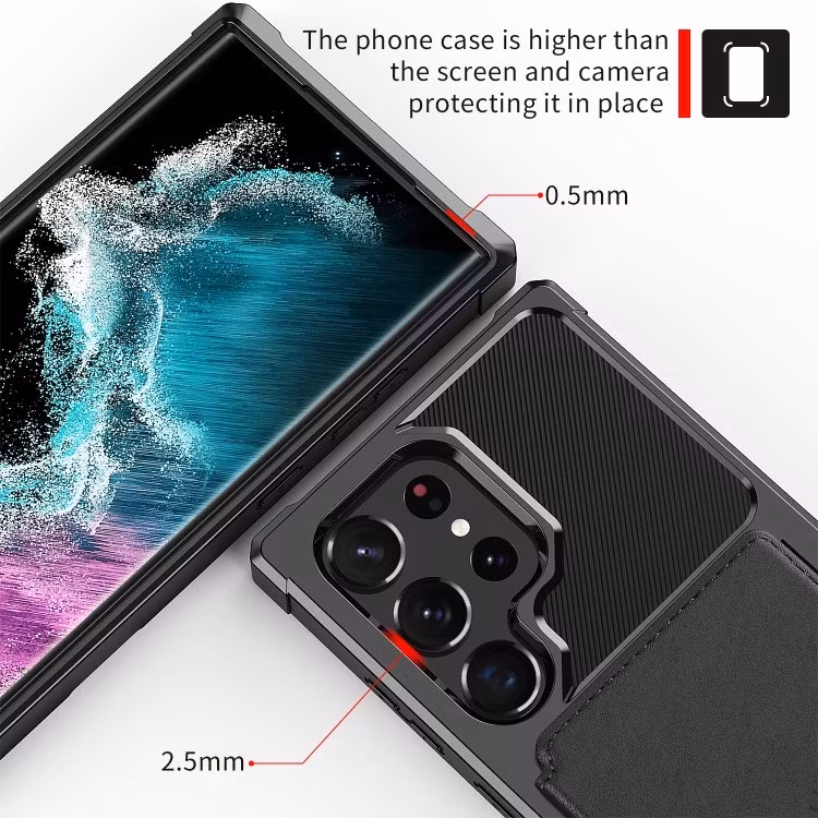 Samsung S22 Ultra - Premium Stöttåligt Läder Skal Korthållare Solid® Svart