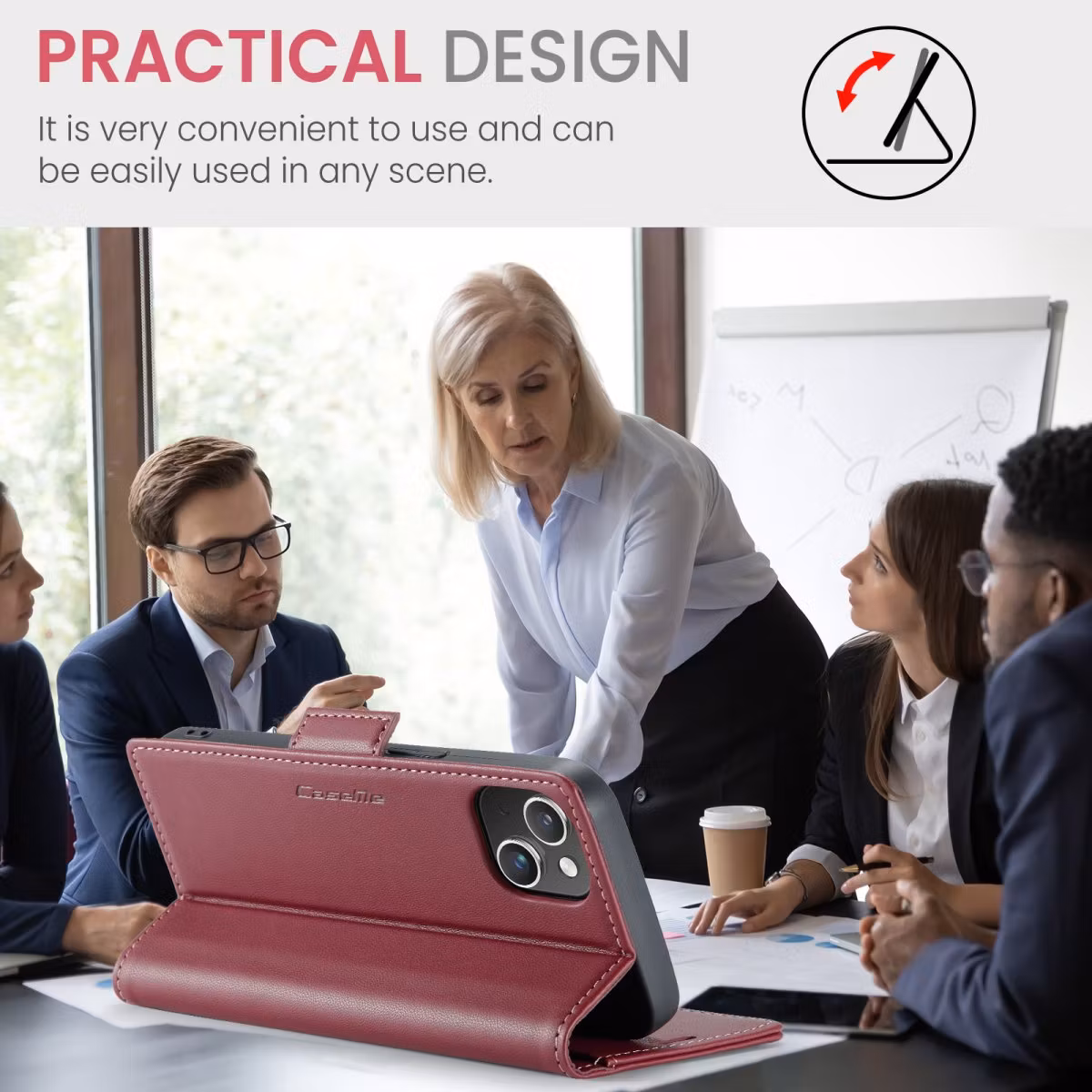 iPhone 13 - Fodral Premium Läder RFID Skyddat CaseMe® Röd