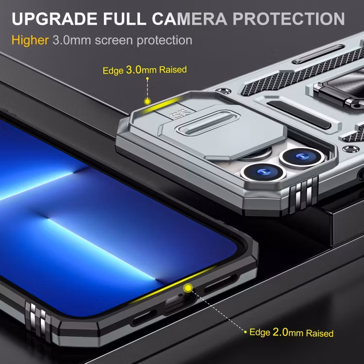 iPhone 14 Pro - Skal Kameraskydd Stöttåligt Hybrid Ringhållare Grå