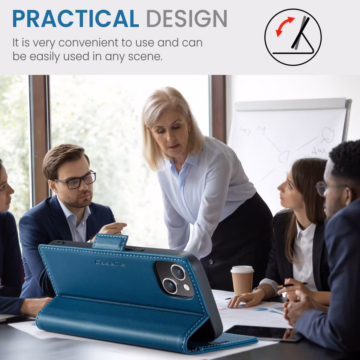 iPhone 15 - Fodral Premium Läder RFID Skyddat CaseMe® Blå