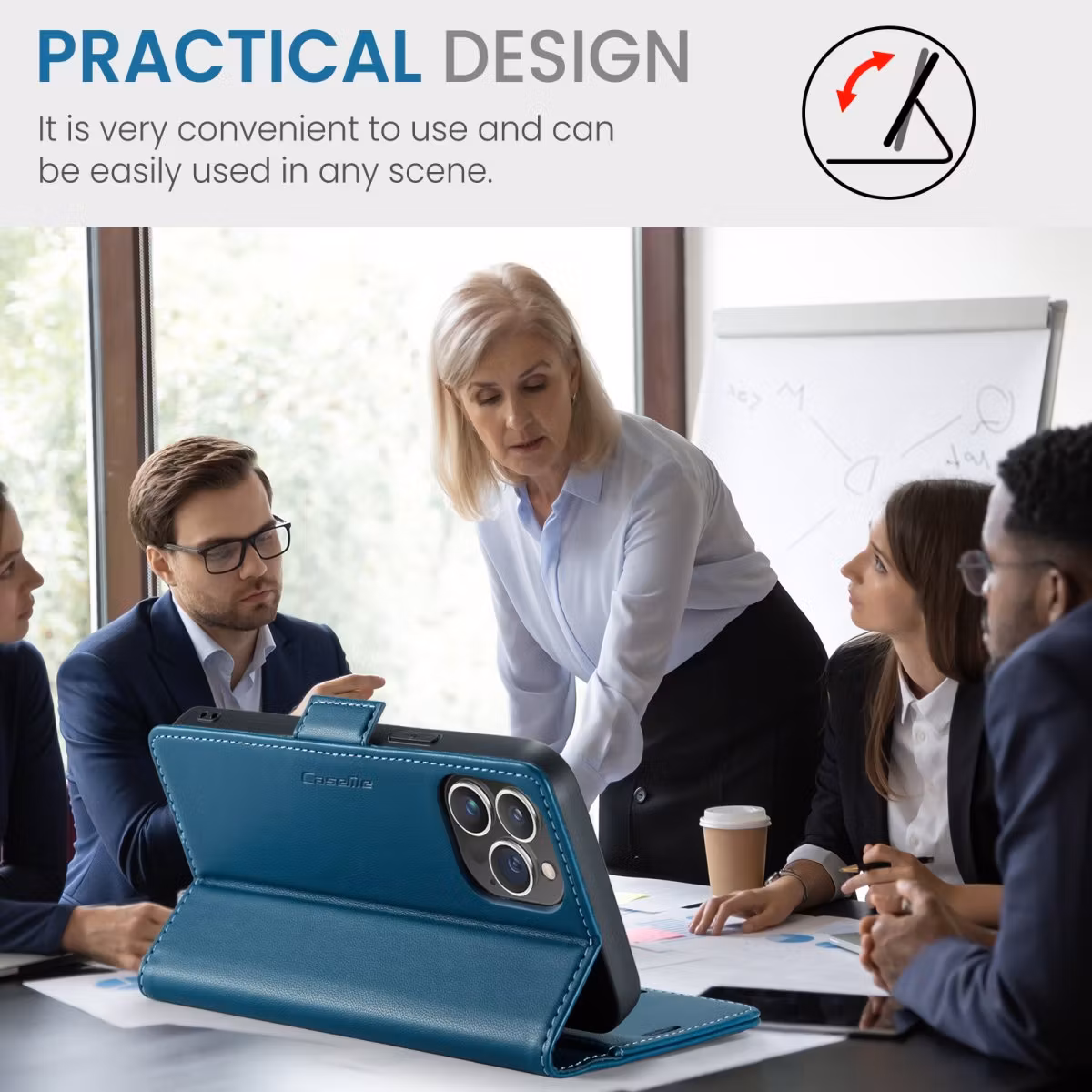 iPhone 15 Pro - Fodral Premium Läder RFID Skyddat CaseMe® Blå