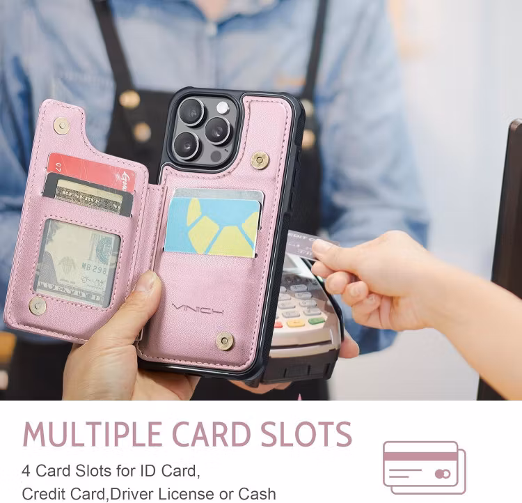 iPhone 14 Pro - Stöttåligt Skal 4-FACK Korthållare Roséguld