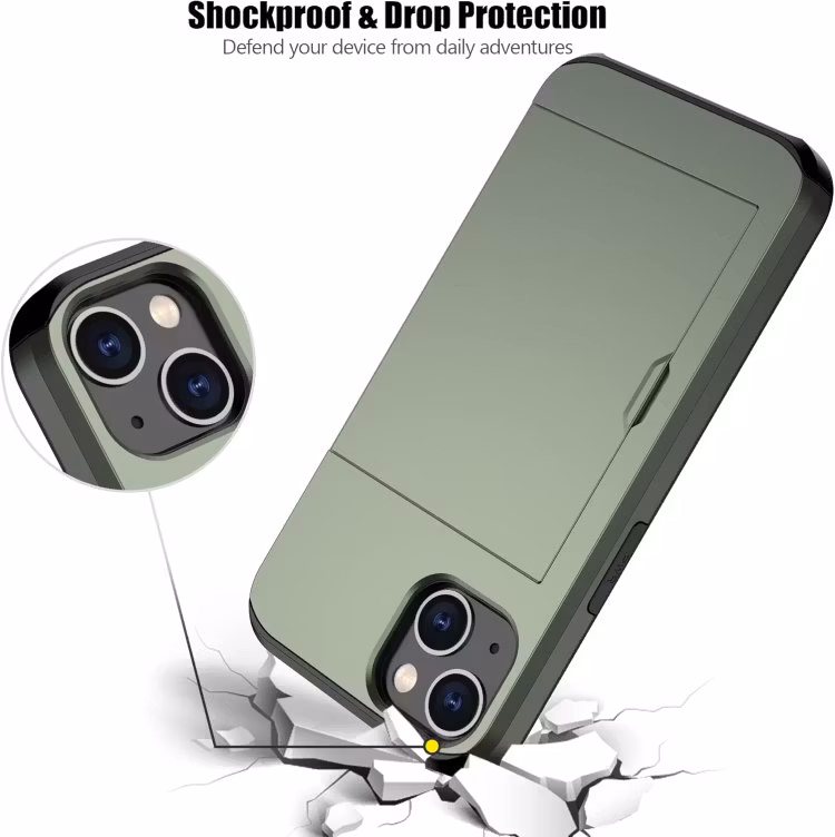 iPhone 14 - Stöttåligt Skal med Kortfack Extra Förstärkt Grön