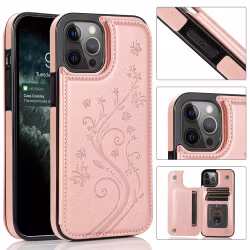 iPhone 14 Pro - Skal Nordic® Stöttåligt Läder kortfack Roséguld