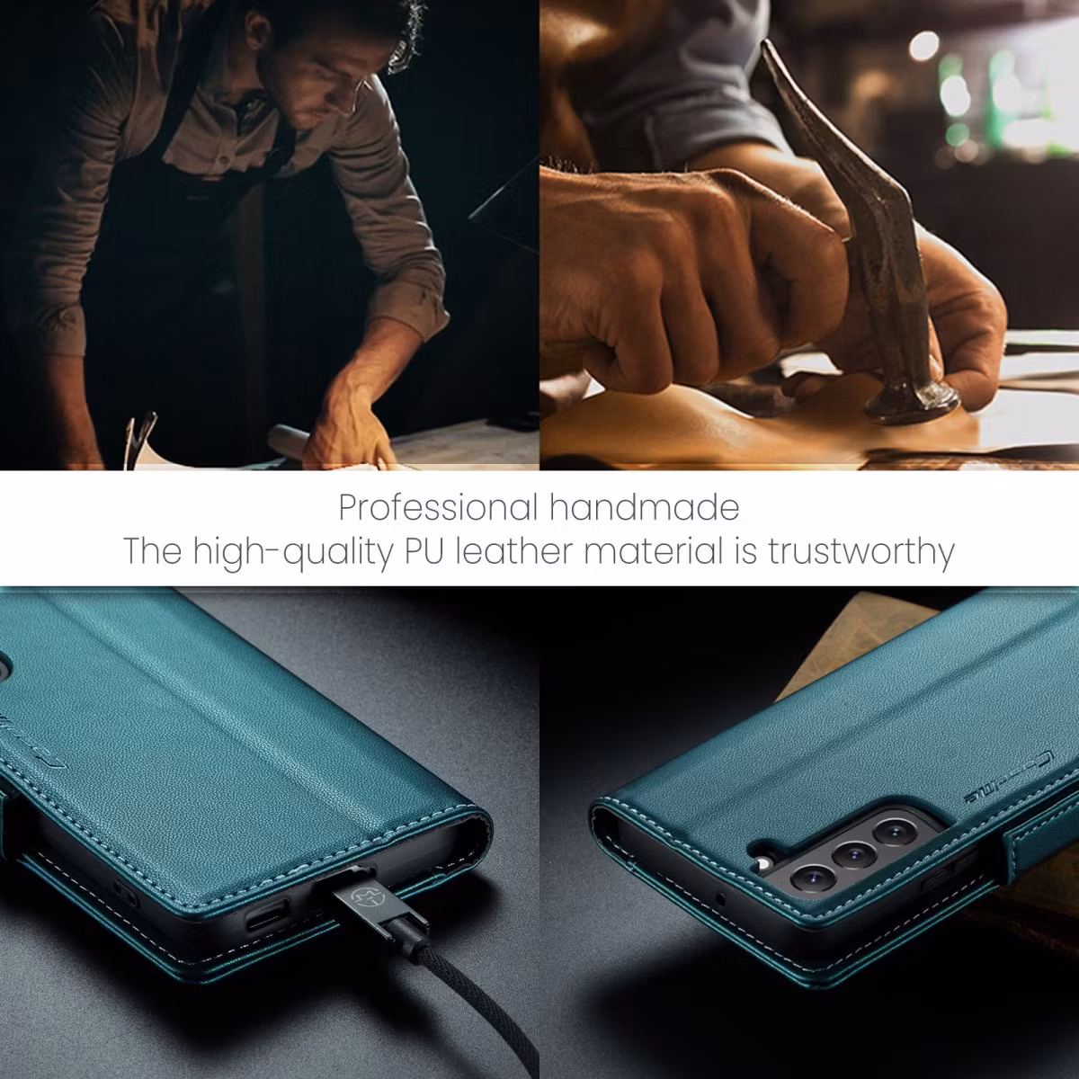 Samsung S24 - Fodral Premium Läder RFID Skyddat CaseMe® Grön