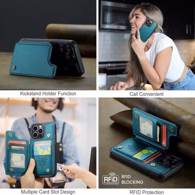 iPhone 14 Pro - Stöttåligt Skal 4-FACK Korthållare Grön