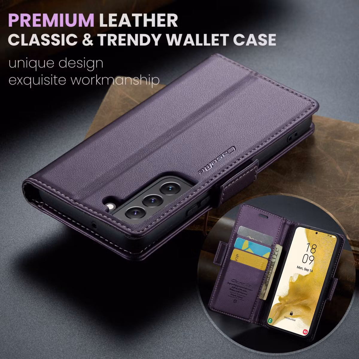 Samsung S24 - Fodral Premium Läder RFID Skyddat CaseMe® Lila