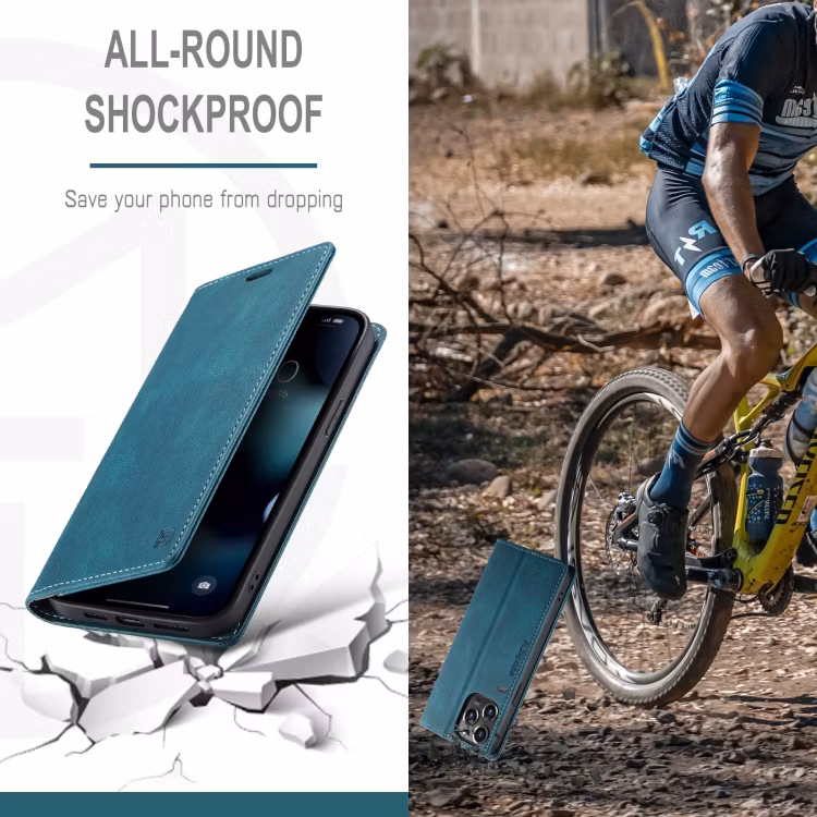 iPhone 14 Pro Max - Fodral Premium Läder RFID Skyddat Blå