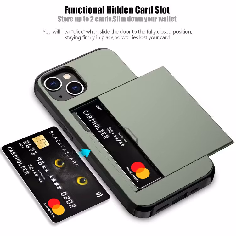 iPhone 14 - Stöttåligt Skal med Kortfack Extra Förstärkt Grön